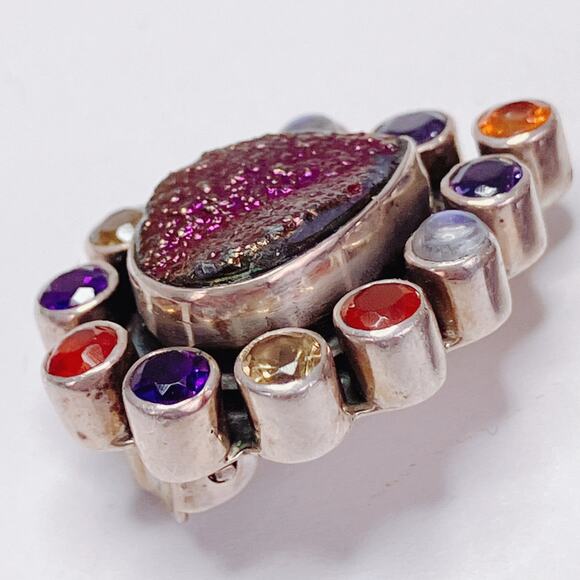 Nicky Butler Sterling Silver Druzy Gemstone Clip On Earrings Purple Boho READ - Picture 6 of 12